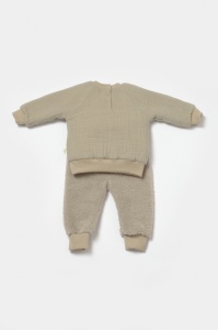 Set bluza cu buzunar si pantaloni Ursulet, Winter muselin, 100% bumbac dublat - Verde, BabyCosy (Marime: 9-12 luni) - Img 3