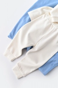 Set bluzita cu maneca lunga si pantaloni lungi - bumbac organic 100% - Ecru, BabyCosy (Marime: 12-18 Luni) - Img 3