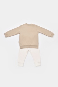 Set bluzita cu maneca lunga si pantaloni lungi cu buline Girafa, BabyCosy, 100% bumbac organic, Mink (Marime: 12-18 Luni) - Img 3