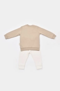 Set bluzita cu maneca lunga si pantaloni lungi cu buline Girafa, BabyCosy, 100% bumbac organic, Mink (Marime: 12-18 Luni) - Img 3