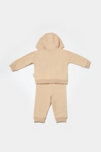 Set hanorac cu gluga si pantaloni, Two thread, 100%bumbac organic - Stone, BabyCosy (Marime: 12-18 Luni) - Img 2