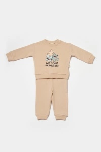 Set hanorac si pantaloni, Two thread, 100%bumbac organic - Stone, BabyCosy (Marime: 9-12 luni) - Img 3