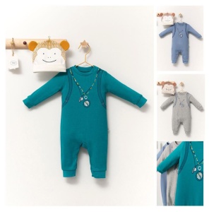 Set salopeta cu caciulita cu urechiuse pentru bebelusi Ursulet, Tongs baby (Culoare: Gri, Marime: 3-6 Luni) - Img 2