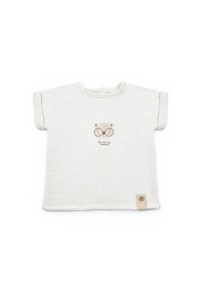 Set tricou ecru cu pantaloni scurti TeddyBear, 100% bumbac organic, BabyCosy (Marime: 6-9 luni) - Img 3