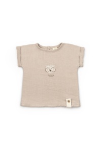 Set tricou maro cu pantaloni scurti TeddyBear, 100% bumbac organic, BabyCosy (Marime: 6-9 luni) - Img 2