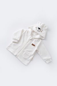 Set Ursulet cu bluzita cu fermoar si gluga si pantaloni lungi din 80%bumbac organic si 20% poliester - Ecru, BabyCosy (Marime: 18-24 Luni) - Img 3