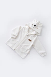 Set Ursulet cu bluzita cu fermoar si gluga si pantaloni lungi din 80%bumbac organic si 20% poliester - Ecru, BabyCosy (Marime: 18-24 Luni) - Img 3