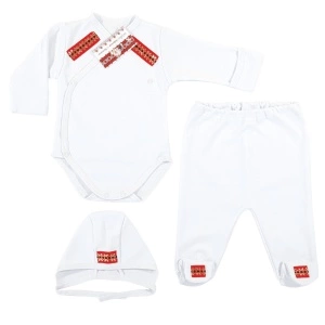 Body național + pantalon cu botoșel + căciuliță (Bumbac 100%, superior, semigros)