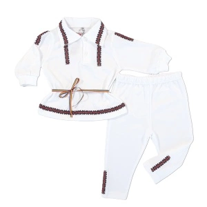 Costum național din 2 piese - Alb (Bumbac 100%, semisubtire)pique
