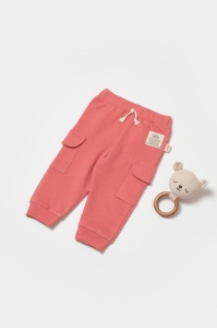 Pantaloni cu buzunare laterale, Two thread, 100%bumbac organic - Rose, BabyCosy (Marime: 12-18 Luni) - Img 1