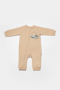 Salopeta cu fermoar, Two thread, BabyCosy, 100% bumbac organic, Stone (Marime: 9-12 luni) - Img 3