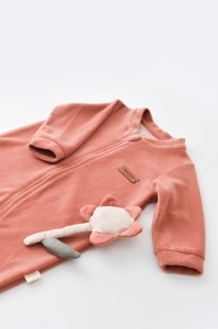 Salopeta cu maneca lunga si fermoar din 80%bumbac organic si 20% poliester - Caramiziu, BabyCosy (Marime: 9-12 luni) - Img 2