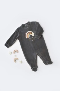 Salopeta Curcubeu cu maneca lunga si botosei din 80%bumbac organic si 20% poliester - Antracit, BabyCosy (Marime: 3-6 Luni)