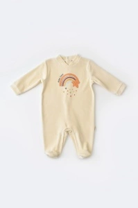 Salopeta Curcubeu cu maneca lunga si botosei din 80%bumbac organic si 20% poliester - Crem, BabyCosy (Marime: 6-9 luni) - Img 2