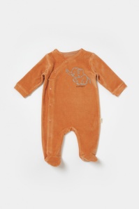 Salopeta Elefant cu maneca lunga si botosei din 80%bumbac organic si 20% poliester - Caramiziu, BabyCosy (Marime: 3-6 Luni) - Img 2