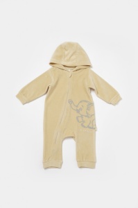 Salopeta Elefant cu maneca lunga si gluga din 80%bumbac organic si 20% poliester - Stone, BabyCosy (Marime: 9-12 luni) - Img 2