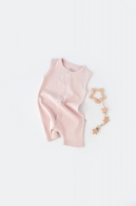 Salopeta fara maneci si pantaloni scurti - 100% bumbac organic - Roz, BabyCosy (Marime: 9-12 luni) - Img 2