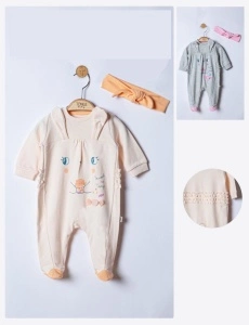 Salopeta pentru bebelusi cu bentita Sweets, Tongs baby (Culoare: Gri, Marime: 6-9 luni) - Img 2