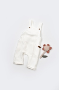Salopeta Velvet cu bretele din 80%bumbac organic si 20% poliester - Ecru, BabyCosy (Marime: 12-18 Luni) - Img 1