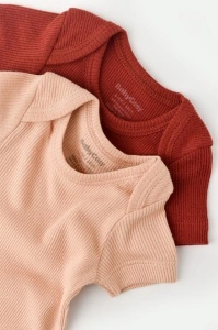 Set 2 body-uri bebe unisex din bumbac organic si modal - Caramiziu/Somon, BabyCosy (Marime: 18-24 Luni) - Img 3