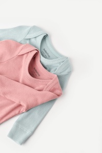 Set 2 body-uri cu maneca lunga bebe unisex din bumbac organic si modal - Mint/Rose, BabyCosy (Marime: 3-6 Luni) - Img 2