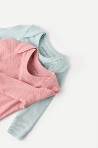 Set 2 body-uri cu maneca lunga bebe unisex din bumbac organic si modal - Mint/Rose, BabyCosy (Marime: 3-6 Luni) - Img 2