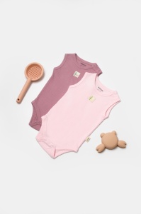 Set 2 body-uri fara maneci Bamboo, roz, BabyCosy, 50% bambus+50% bumbac (Marime: 9-12 luni)