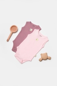 Set 2 body-uri fara maneci Bamboo, roz, BabyCosy, 50% bambus+50% bumbac (Marime: 9-12 luni)