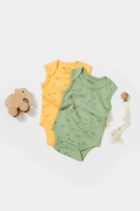 Set 2 body-uri fara maneci Printed, BabyCosy, 50% modal+50% bumbac, Lamaie/Verde (Marime: 6-9 luni) - Img 2