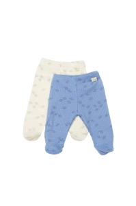 Set 2 pantalonasi cu botosei Printed, BabyCosy, 50% modal+50% bumbac, Ecru/Lavanda (Marime: 0-3 Luni)