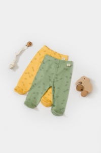 Set 2 pantalonasi cu botosei Printed, BabyCosy, 50% modal+50% bumbac, Lamaie/Verde (Marime: 6-9 luni) - Img 3