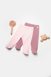 Set 2 pantaloni cu botosei Bamboo, roz, BabyCosy, 50%bumbac+50% bambus (Marime: 3-6 Luni) - Img 1