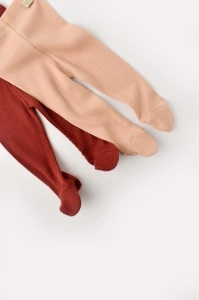 Set 2 pantaloni cu botosei bebe unisex din bumbac organic si modal - Caramiziu/Somon, BabyCosy (Marime: 6-9 luni) - Img 2
