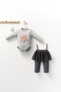 Set 2 piese cu body si pantalonasi cu tulle pentru fetite Monster, Tongs baby (Culoare: Roz, Marime: 18-24 Luni) - Img 2