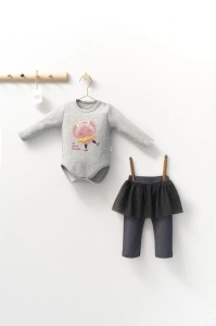 Set 2 piese cu body si pantalonasi cu tulle pentru fetite Monster, Tongs baby (Culoare: Roz, Marime: 18-24 Luni) - Img 2