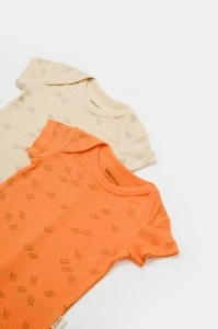 Set 2 salopete scurte Printed, BabyCosy, 50% modal+50% bumbac, Stone/Apricot (Marime: 9-12 luni) - Img 2