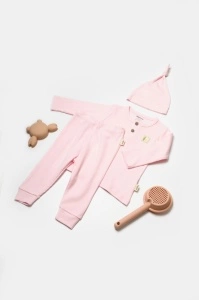Set 3 piese:bluza, pantaloni si caciulita Bamboo, roz, BabyCosy, 50% bumbac+50%bambus (Marime: 12-18 Luni)