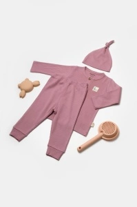 Set 3 piese:bluza, pantaloni si caciulita Bamboo, roz inchis, BabyCosy, 50% bumbac+50%bambus (Marime: 12-18 Luni)