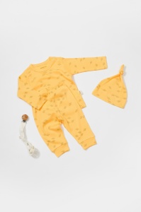 Set 3 piese:bluza, pantaloni si caciulita Printed, BabyCosy, 50% modal+50% bumbac, Lamaie (Marime: 12-18 Luni)