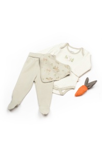 Set 3 piese:body, pantaloni si baveta Rabbit, BabyCosy, 100% bumbac (Marime: 6-9 luni)