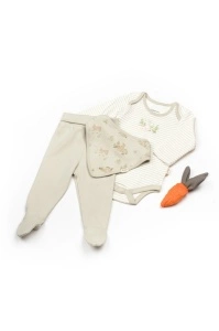 Set 3 piese:body, pantaloni si baveta Rabbit, BabyCosy, 100% bumbac (Marime: 6-9 luni)