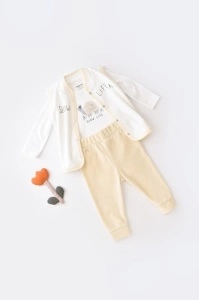Set 3 piese Broscuta cu body, pantalonasi si vestuta din 80%bumbac organic si 20% poliester - Crem, BabyCosy (Marime: 12-18 Luni)