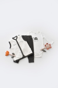 Set 3 piese Broscuta cu body, pantalonasi si vestuta din 80%bumbac organic si 20% poliester - Antracit, BabyCosy (Marime: 12-18 Luni) - Img 2