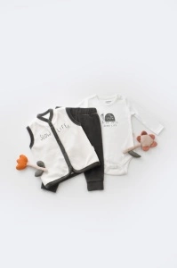 Set 3 piese Broscuta cu body, pantalonasi si vestuta din 80%bumbac organic si 20% poliester - Antracit, BabyCosy (Marime: 12-18 Luni) - Img 2