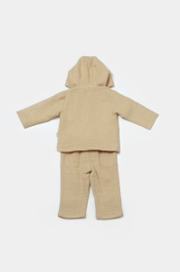 Set bluza cu gluga si pantaloni, Winter muselin, 100% bumbac - Apricot, BabyCosy (Marime: 6-9 luni) - Img 3