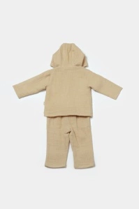 Set bluza cu gluga si pantaloni, Winter muselin, 100% bumbac - Apricot, BabyCosy (Marime: 6-9 luni) - Img 3