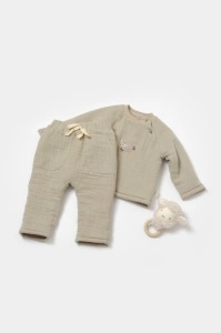Set bluza dublata si pantaloni, Winter muselin- Verde, BabyCosy (Marime: 18-24 Luni)