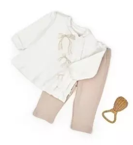 Set bluză și pantalonași, Bow, BabyCosy, 100%bumbac organic (Marime: 6-9 luni) - Img 2