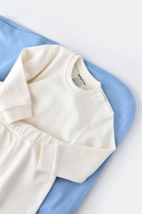 Set bluzita cu maneca lunga si pantaloni lungi - bumbac organic 100% - Ecru, BabyCosy (Marime: 12-18 Luni) - Img 2