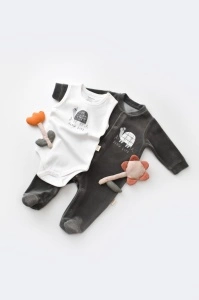 Set Broscuta cu salopeta si body din 80%bumbac organic si 20% poliester - Antracit, BabyCosy (Marime: 6-9 luni) - Img 2